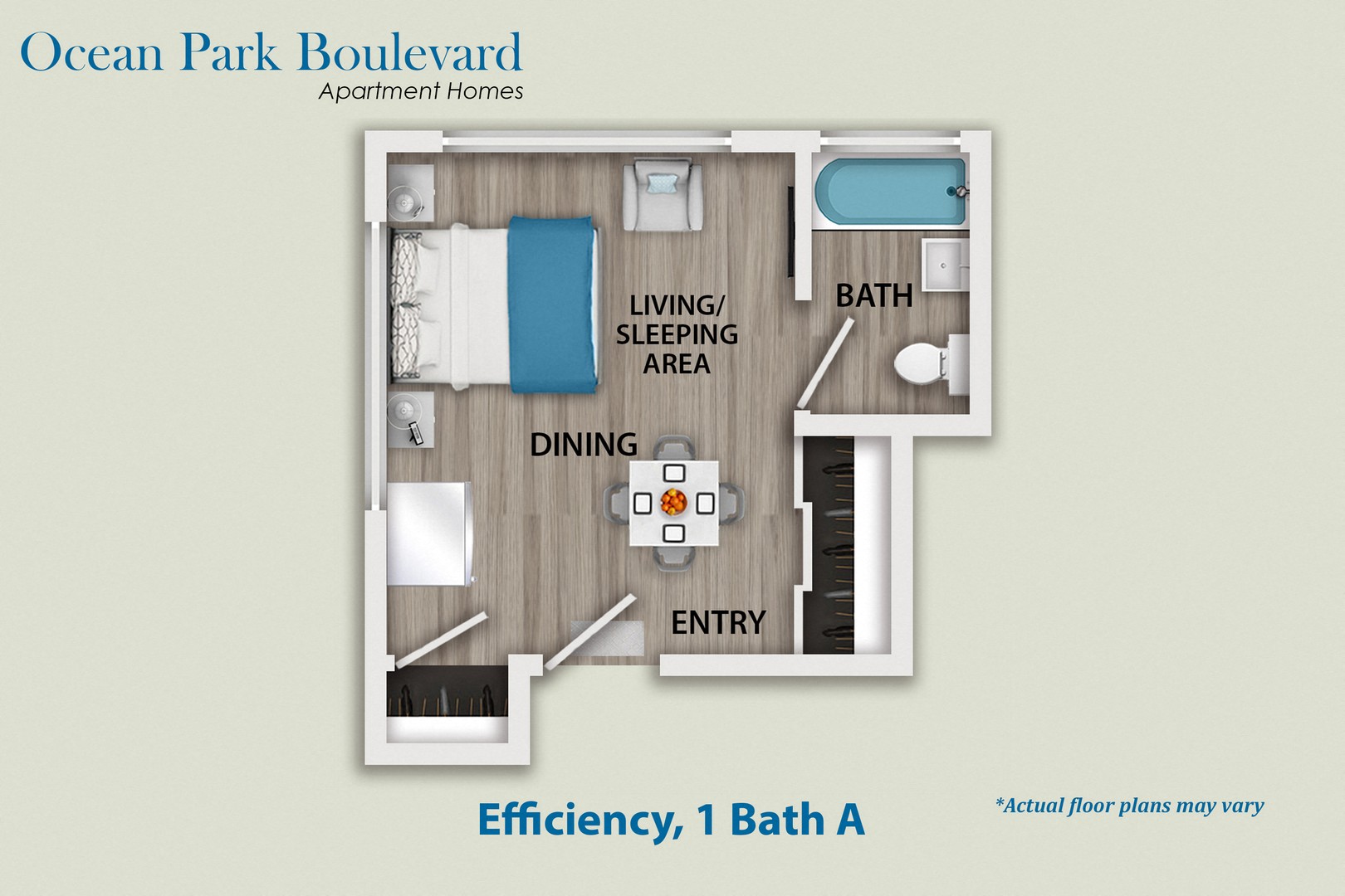Floor plan for studio, 1 bath, 350 sqft